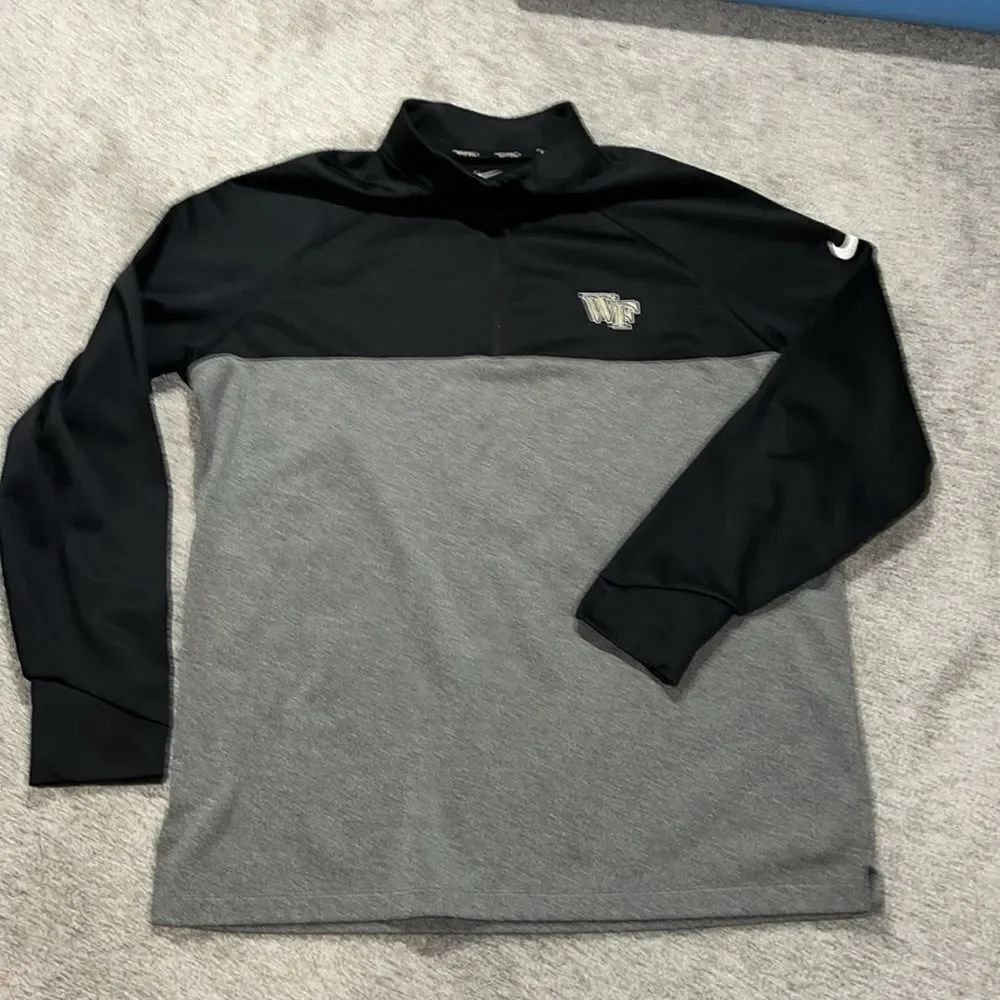 Black Gray Nike Golf Wake Forest Demon Deacons T Neck 1/4 Zip LS Sweatshirt XL
